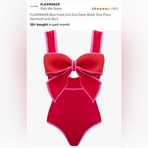 FLAXMAKER Pink & Red Bow Front One-Piece Swimsuit